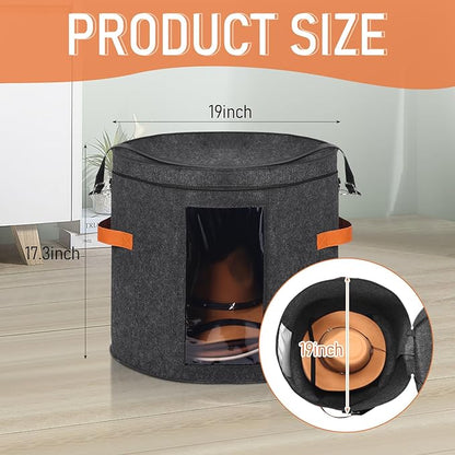Suzile 4 Pcs Hat Boxes Oversized Round Cowboy Hat Storage Box for Women Men 19" x 17" Cowboy Large Felt Organizer Bag Baseball Cap Container with Dustproof Lid for Clothes Case Travel Gift(Dark Gray)