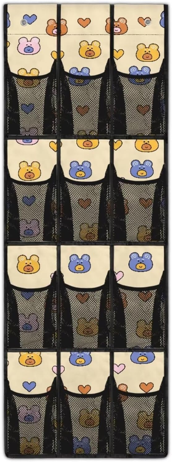 Bear Over The Door Shoe Organizer Mesh Fabric Door Hanger Organizer for Living Room Space Saving Shoe Holder Hanger Easy to Install Wall Hanging Storage for Closet