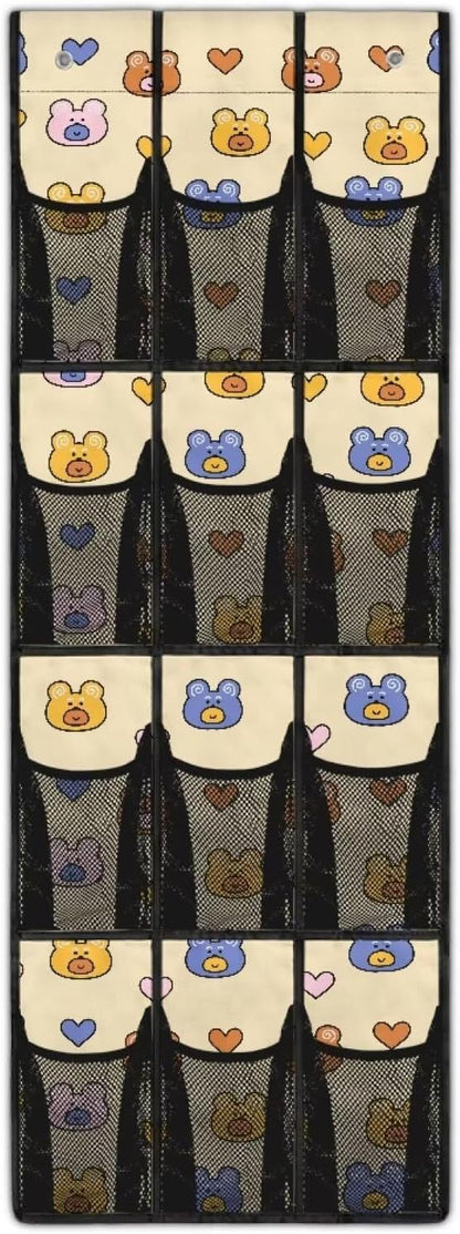 Bear Over The Door Shoe Organizer Mesh Fabric Door Hanger Organizer for Living Room Space Saving Shoe Holder Hanger Easy to Install Wall Hanging Storage for Closet