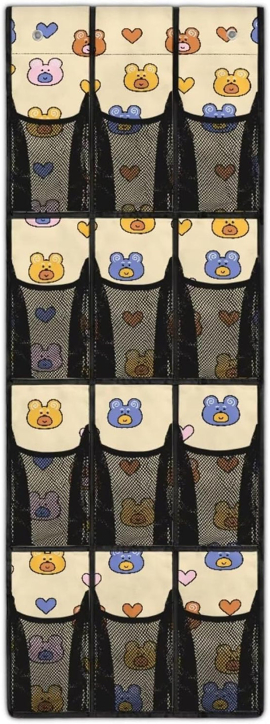 Bear Over The Door Shoe Organizer Mesh Fabric Door Hanger Organizer for Living Room Space Saving Shoe Holder Hanger Easy to Install Wall Hanging Storage for Closet