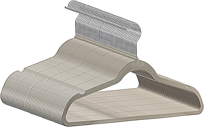 Premium Velvet Hangers 50 Pack, Non-Slip Suit Clothes Hangers, 360 Degree Swivel Hooks and Slim Profile to Maximize Closet Space Grey/Silver