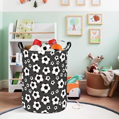 Round Soccer Laundry Basket,Collapsible Laundry Hamper for Nursery,Football Toy Storage Bin for Kids Boys,Waterproof Storage Basket for Home,Bedroom,Playroom(Soccer)