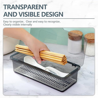 SUNSHNO 3PCS Flatware Tray with Lid and Drainer, Tableware Utensil and Cutlery Drawer Organizer with Lid Covered Silverware Tray to Keeps Your Cutlery Organized and Protected