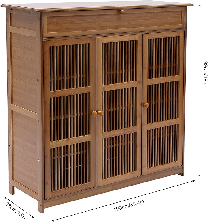 4-Tier Free Standing Shoe Rack with 3 Doors, 25 Pairs Shoe Storage Cabinet Shoe Rack Organizer for Entryway (Brown)