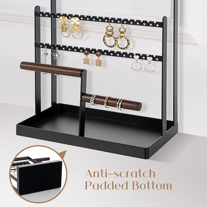 ProCase Jewelry Organizer Stand Necklace Organizer Earring Holder, 6 Tier Jewelry Stand Necklace Holder with 15 Hooks, Jewelry Tower Display Rack Storage Tree for Bracelets Earrings Rings -Black