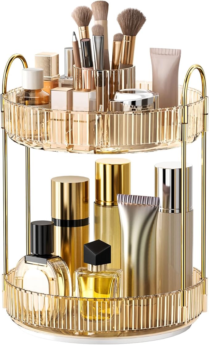 360 Rotating Makeup Organizer - Large-Capacity Skincare & Makeup Storage with 2-Tier Perfume Organizers, Cosmetic Dresser & Makeup Brush Holder - Fits Bedroom, Bathroom, Vanity Shelf & Countertop
