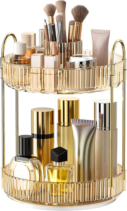 360 Rotating Makeup Organizer - Large-Capacity Skincare & Makeup Storage with 2-Tier Perfume Organizers, Cosmetic Dresser & Makeup Brush Holder - Fits Bedroom, Bathroom, Vanity Shelf & Countertop