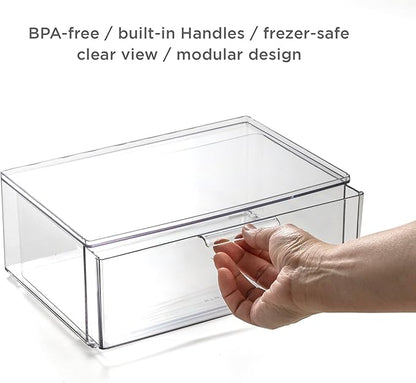 BINO | Clear Stackable Storage Drawers, Large | Clear Storage Drawers with Built-In Handles | Durable Plastic Organizer Drawer | Modular Stackable Drawer Acrylic Organizer