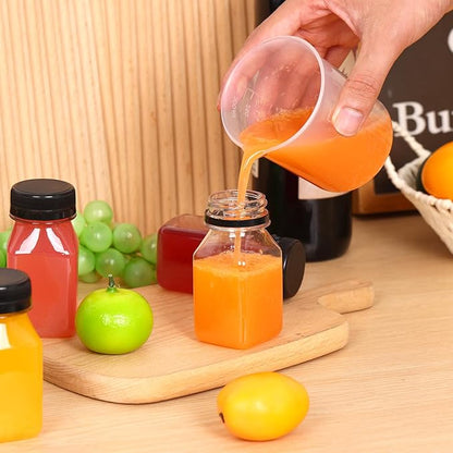 Moretoes 6pcs 4oz Plastic Juice Shot Bottles with Caps, Clear Empty Reusable Ginger Shots Bottles, Disposable Plastics Containers with Lids for Juicing Smoothies, Milk, and Other Beverages