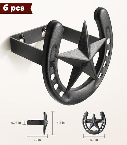 Cowboy Hat Organizer Wall Mount, 6 Pack Cowboy Hat Rack, Bridle Hook for Tack Room, Metal Horseshoe Hook, Horseshoe Decor, Western Hat Hook for Wall, Hat Holder for Entryway Closet, Western Gifts