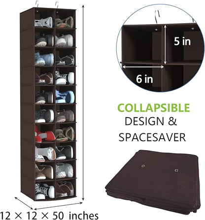 Libeder Hanging Shoe Organizer for Closet, Hanging Closet Organizers 20 Section Shoe Shelves, Space Saving Shoe Holder & Storage, Coffee, 12''W×12''Dx 50''H