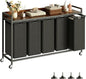 Herture Laundry Hamper with Shelf, Laundry Basket 5 Section, Laundry Sorter with Pull-Out Removable Large Bags and Movable Wheels, Metal Frame, 5 x 15.87 Gallons (60L), Rustic Brown + Black PF08XLY