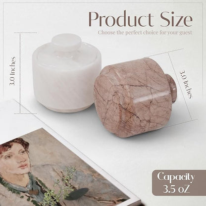 MARBLOUS KRAFTS Marble Salt Cellar with Lid 3" White and Marinara Salt, Pepper Bowls, Seasoning Containers Kitchen Storage, Perfect Mother’s Day Gift for Mom, Decorative Spice Jar, Home Décor