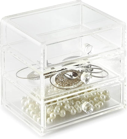 Huang Acrylic Clear Acrylic 3-Drawer Organizer, Large Makeup Jewelry Accessories Cosmetic Countertop Storage Display 5.15 x 4.7 x 4.5 inches