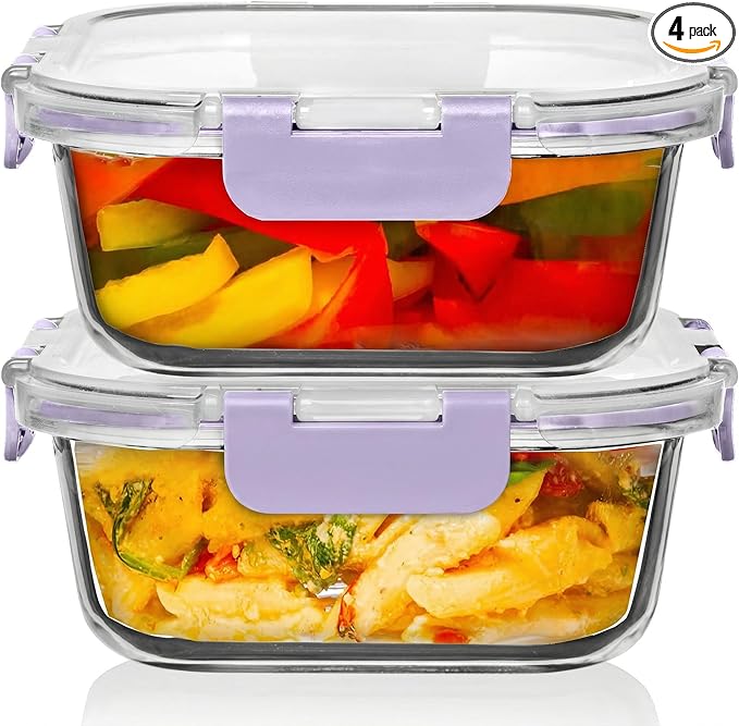 Razab 2 PC 1200ML / 41 Oz Glass Food Storage Containers with Lids - Airtight & Leakproof - Microwave/Oven/Freezer Safe - BPA Free - Ideal for Meal Prep, Storing Leftover & Lunch