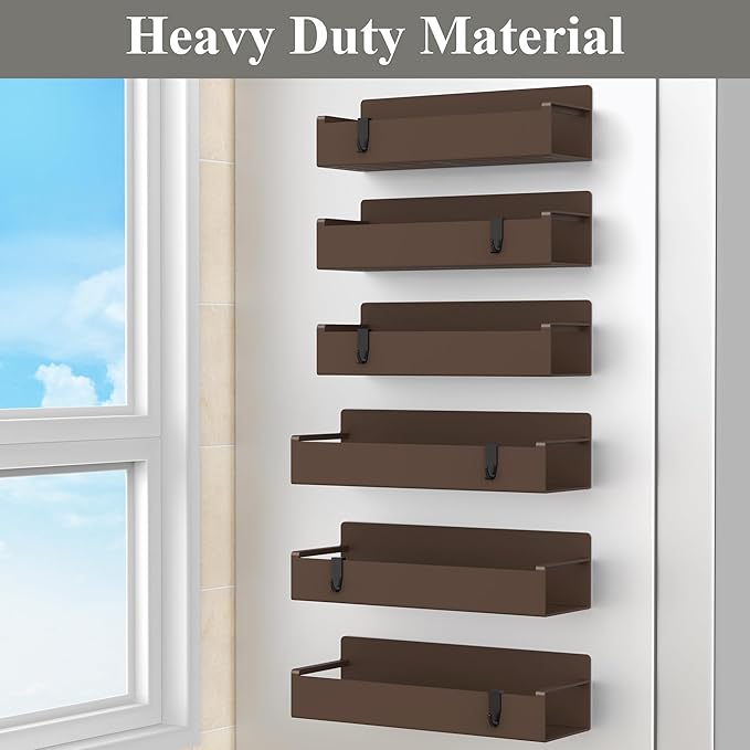 HuggieGems 6 Pack Magnetic Spice Rack Organizer for Refrigerator and Oven, Brown Fridge Organizers and Storage for Kitchen