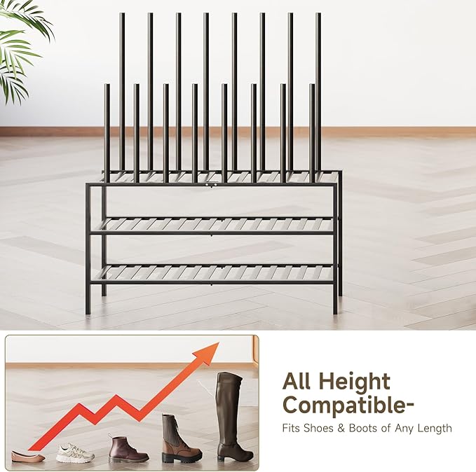 Boot Rack for Tall Boots Organizer,3-Tier Multiuse Shoe Rack and Boot Storage Rack,for Tall Boots,Sneakers,High-Heel (Black, 3-Tier-Long)