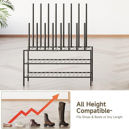 Boot Rack for Tall Boots Organizer,3-Tier Multiuse Shoe Rack and Boot Storage Rack,for Tall Boots,Sneakers,High-Heel (Black, 3-Tier-Long)