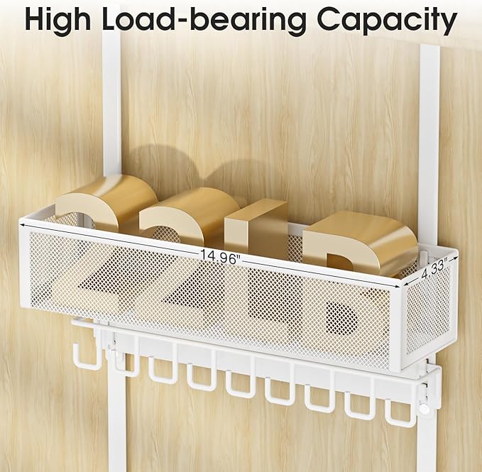 3 Tier Over Door Hat Rack with Basket,Hat Organizer for Baseball Cap with 18 Hooks and 10 Movable Clips,Hat Hanger Storage Holds up to 30+ Caps for Door, Bedroom, Closet (White)