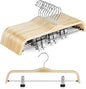 TOPIA HANGER Wooden Pants Hangers,Slim Natural Wood Skirt Hangers with Anti-Rust Hook and Adjustable Metal Clips, Perfect for Skirts, Pants, Slacks-10 Pack-CT17N