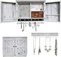 GLANT Rustic Wall Mounted Jewelry Organizer with Wooden Barndoor Decor,Wooden Wall Mount Holder,Jewelry holder for Necklaces, Earings, Bracelets, Ring Holder. Includes matching hook organizer