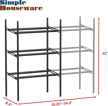 Simple Houseware Space-Saving 3-Tier Shoe Rack - Expandable & Stackable Metal Footwear Organizer for Entryway or Closet, Black