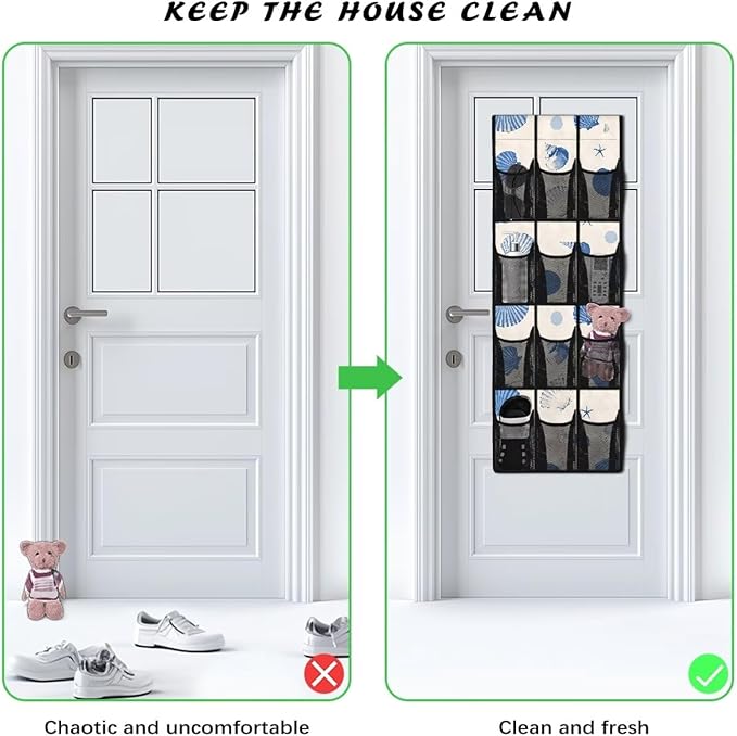 Shell Over the Door Shoe Organizer 12 Large Pockets Hanging Shoe Organizer Sturdy Oxford Fabric Shoe Rack for Door Shoe Hanger