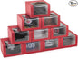 LADYBRO 10 Pack 7.8" x 7.8" x 4.8" Black Gift Boxes with Window Display for Hat Storage Containter for Baseball Caps (Fitted, Snapbacks, Trucker) (Glitter Red, 7.8" x 7.8" x 4.8")