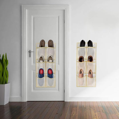 Wall Mounted Shoes Rack 2Pack/Can Store 6Pairs of Sneakers,with Sticky Hanging Mounts, Shoes Holder Storage Organizer Shelf,Door Shoe Hangers (SM06-Beige-2)
