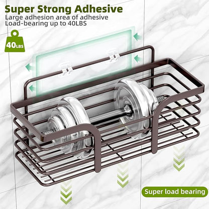 Yougai Shower Caddy, Shower Organizer with Soap Holder and Hooks, Rustproof Shower Shelves, No Drilling Bathroom Organizers and Storage, Wall-Mounted Kitchen & Home Decor (Brown)