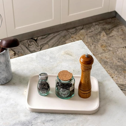 Koville Marble Tray, 12"x8" Natural Stone Vanity Tray for Countertop Bathroom Kitchen Dresser, Decorative Marble Catchall Trays for Perfume Jewelry, Rectangular Serving Tray(Beige)