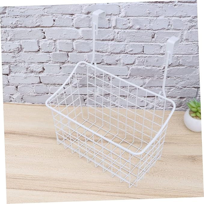 Wakauto Cabinet Storage Basket Hanging Organizer Rack Over Door Rust White Storage Holder with Ventilated Design for Kitchen Bathroom Office Easy Install Needed