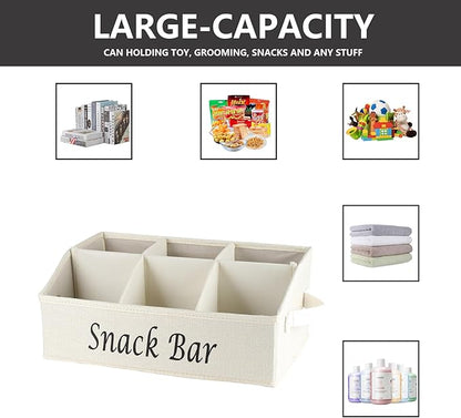 Snack Organizer for Countertop, 2 Pack Fabric Snack Container with Handles, 6 Compartment Snack Box Container Snack Basket, Snack Bar Station Decor, Kitchen Pantry Organizer and Storage