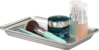iDesign Metal Vanity Tray, Non-Slip Guest Towel Board for Bathroom, Kitchen, Office, Craft Room, Countertops, Closets, 6.5" x 10" x 1", Brushed Stainless Steel