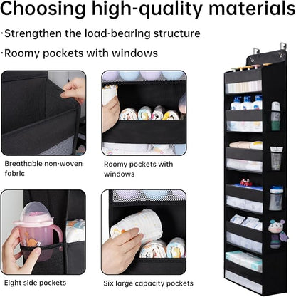 WishJazz Premium Over The Door Organizer 6 Large Pockets, 150D Extra Thick,50 lbs Hanging Organizer Storage, Behind Door Closet Organizer and Storage for Nursery, Bedroom, Bathroom, Black