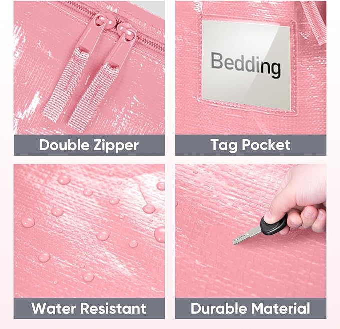 TICONN 4 Pack Extra Large Moving Bags Heavy Duty with Zippers & Carrying Handles, Durable Storage Bags Moving Boxes for Closet Organizers and Storage (4 Pack, Coral)