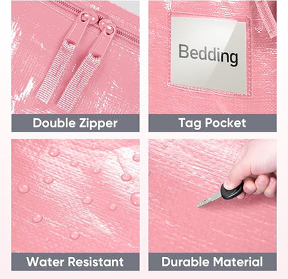 TICONN 4 Pack Extra Large Moving Bags Heavy Duty with Zippers & Carrying Handles, Durable Storage Bags Moving Boxes for Closet Organizers and Storage (4 Pack, Coral)