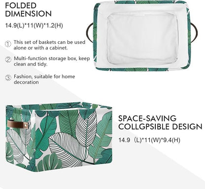 Tropical Leaves Bin - Large Storage Basket for Home Office (15x11x9.5inch)