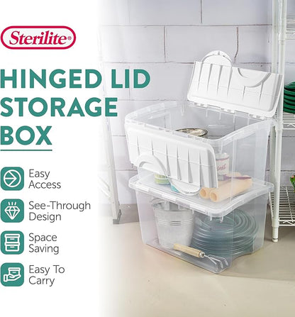 Sterilite 6-Pack Stackable Storage Bin with Lid, Clear Plastic Design, 48 Quart