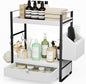 Kottwca 2-Tier Bathroom Counter Organizer with Drawer, Basket & Hooks, Wooden Vanity Shelf for Skincare, Perfume & Makeup Storage(White)
