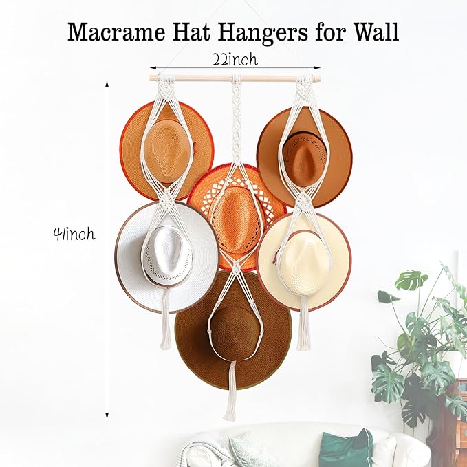Bohemian Hat Holder Holds 6 Hats Macrame Hat Hanger It Can Be Given To Family And Friends 100% Natural Cotton