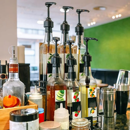 Maxdot 6 Pcs 25 oz Syrup Bottles with Pump Long Neck Bottles Plastic Syrup Pump Dispenser for Coffee Bar Accessories Home Party (Black)