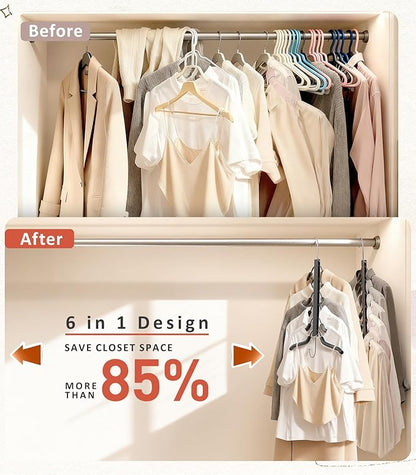 HUITEM Clothes Hangers Space Saving Hangers, 6 Tier Non Slip Shirt Hangers with Foam Padding, Space Saving Coat Hanger Closet Organizers and Storage for Shirts, Sweaters, T-Shirts, Jackets, 2 Pack
