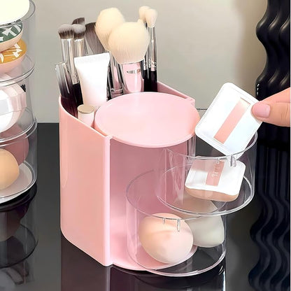 Azurphoric Hair Accessories Organizer with Hair Brush Holder, Rotatable Makeup Brush Holder for Necklaces, Earring, Bracelet, Ring, Makeup Brushes, Hair Clip and Hair Accessories (Pink, 2-Layer)