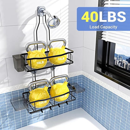 Aitatty Hanging Shower Caddy Bathroom Organizer: Rustproof Shower Shelf Racks Over Shower Head - No Drilling Inside Bath Shower Rack Shelves Over Showerhead for Shampoo with Soap Holder Black