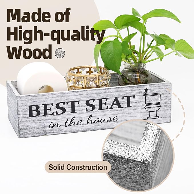 Rustic Farmhouse Bathroom Decor Box, Toilet Paper Basket with 2 Sides Signs, Gray-wash Your Hands