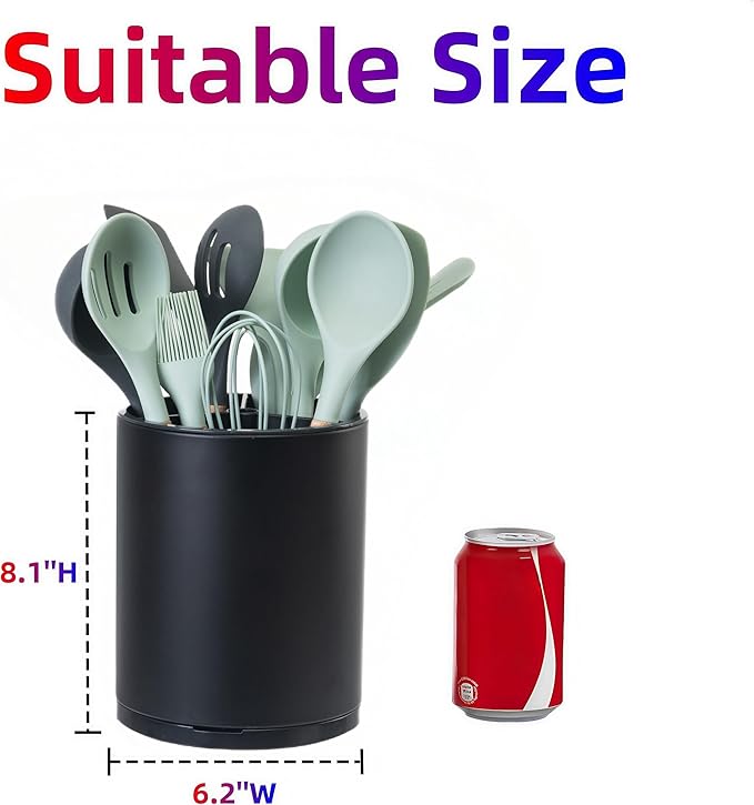 LIBODOUR Utensil Holder,4-in-1 Large Kitchen Utensil Holder For Counter,Rotating Silverware Organizer Cooking Flatware Spoon Spatula Tool Cutlery Container Stainless Steel Caddy