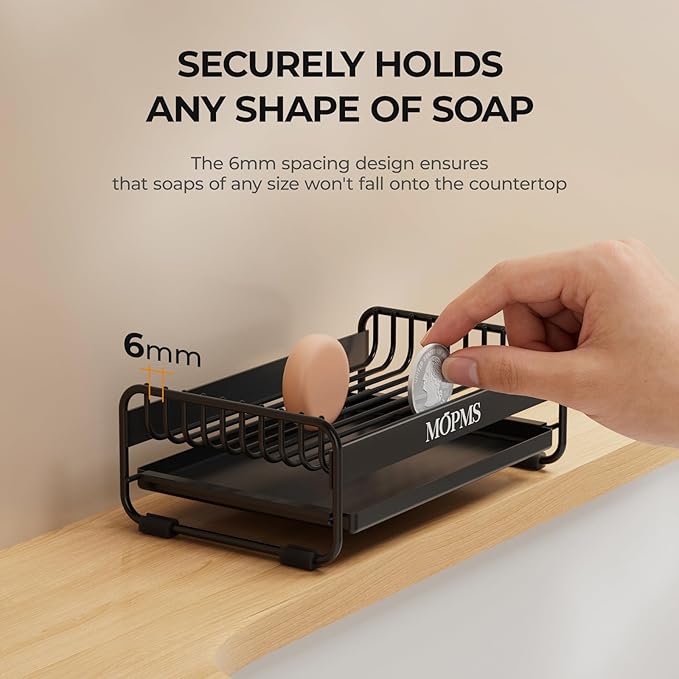 Soap Dish for Shower, Carbon Steel Bar Soap Holder with Drainage and Water Tray, Soap Saver for Bathroom, Kicthen Sink and Countertop