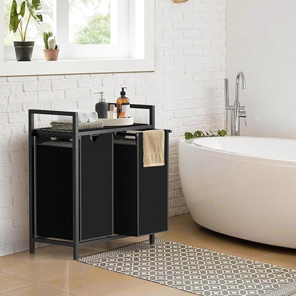 Sonharlar Laundry Hamper, Laundry Sorter with 2 Pull-Out Removable Oxford Fabric Bags Cloth Laundry Basket 2 x 10 Gallons (Charcoal Black)