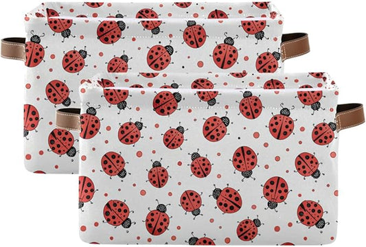 Ladybug Storage Basket Bin, Large Cube Storage Box Canvas Collapsible Storage Organizer for Home Office Closet, 2 Pack - 15 L x 11 W x 9.5 H